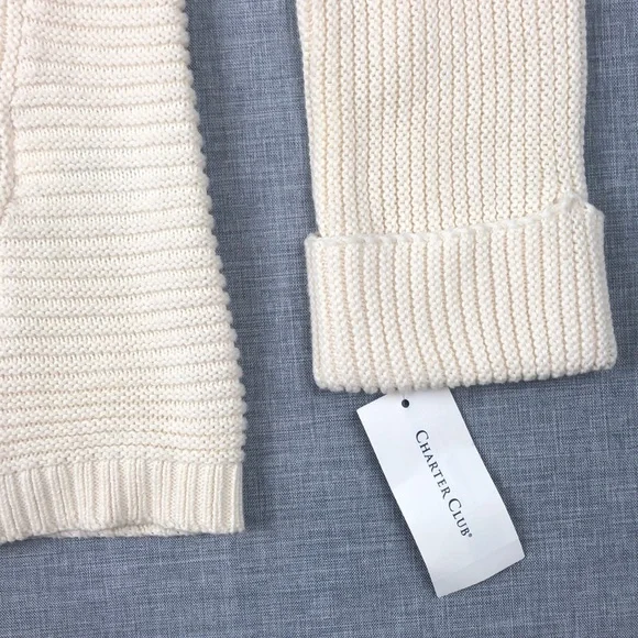 Charter Club Ivory V Neck Cuffed Sweater X-Small - Picture 4 of 6